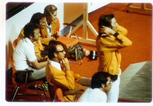 Olympic Games Foil Final Montreal. Australian team supporters Robyn Chaplin, ??, ??. Coach Michael O'Brien and Finalist Greg Benko Focusing on Oppnents