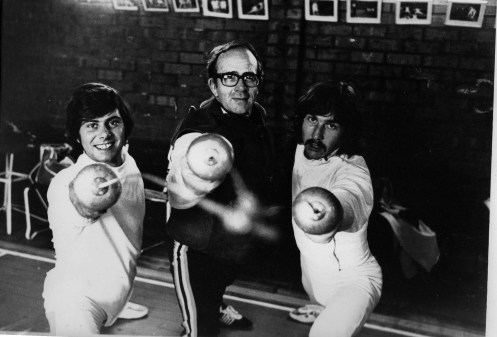 O'Brien Academy of Fencing Salle. L-R: Ernie Simon, Mtr. O'Brien, Greg Benko