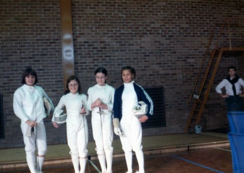 MAOB Academy Fencers L-R: Alison Alexander, Jo Halls, Evelyn Halls, Arieta Reeh